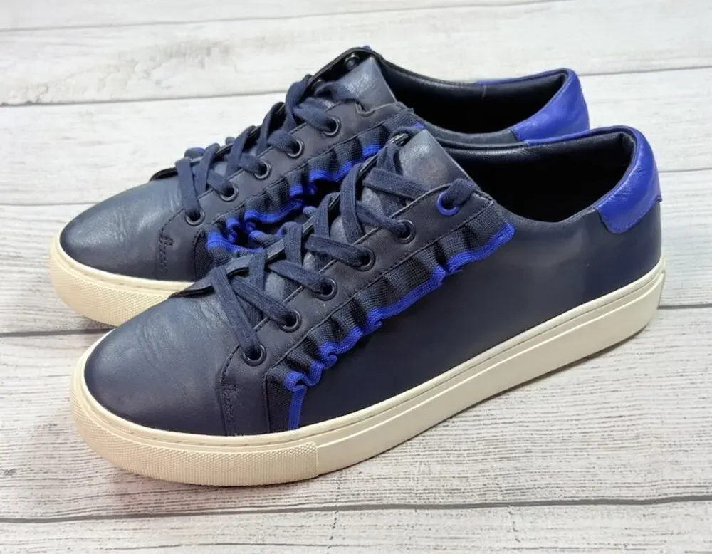Tory Burch Tory Sport Women’s Ruffle Sneakers Navy Blue Leather Size 8.5